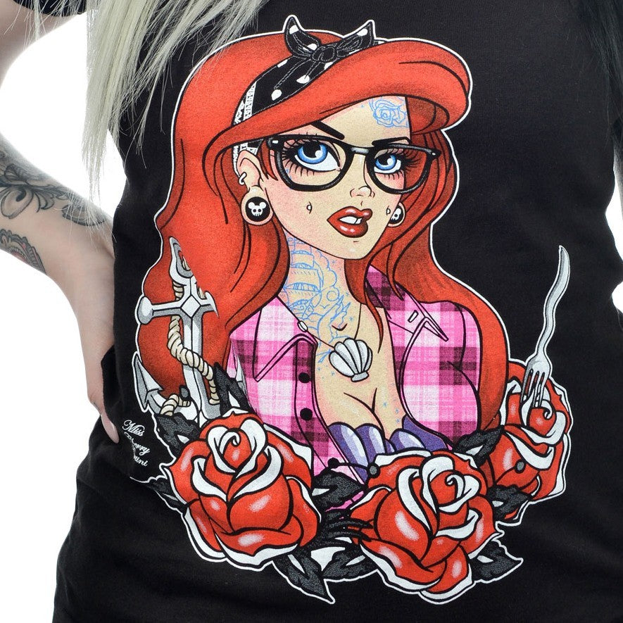 Lowbrow Art Tattooed Mermaid V-neck Tee