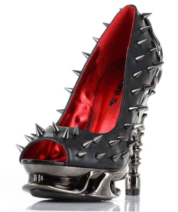 Hades TALON Black Spiked Stud 5" High Spinal Chrome Heels Peep Toe 6-11