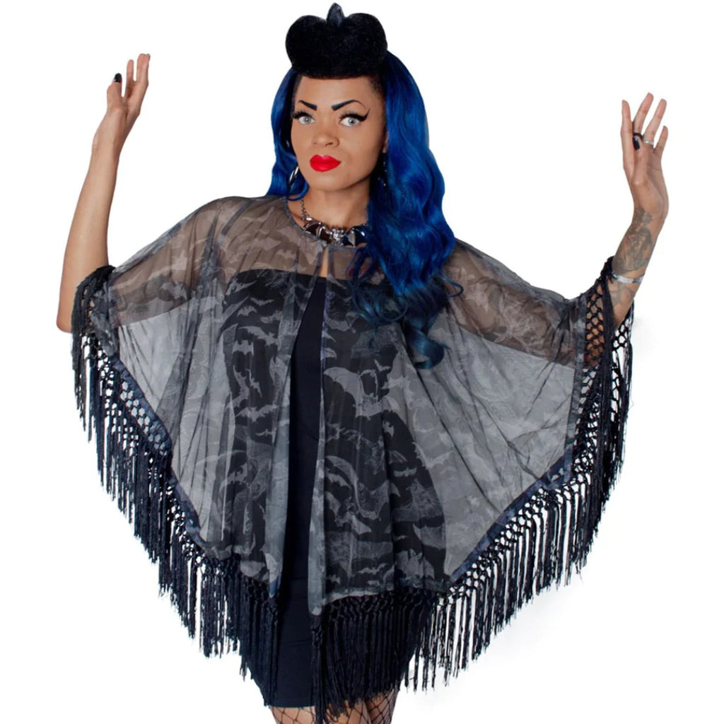 Kreepsville 666 Bats Black Gray Mesh Gothic Cover Up