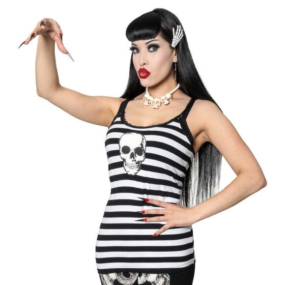 Kreepsville 666 Black & White Stripe Lace Camisole Top