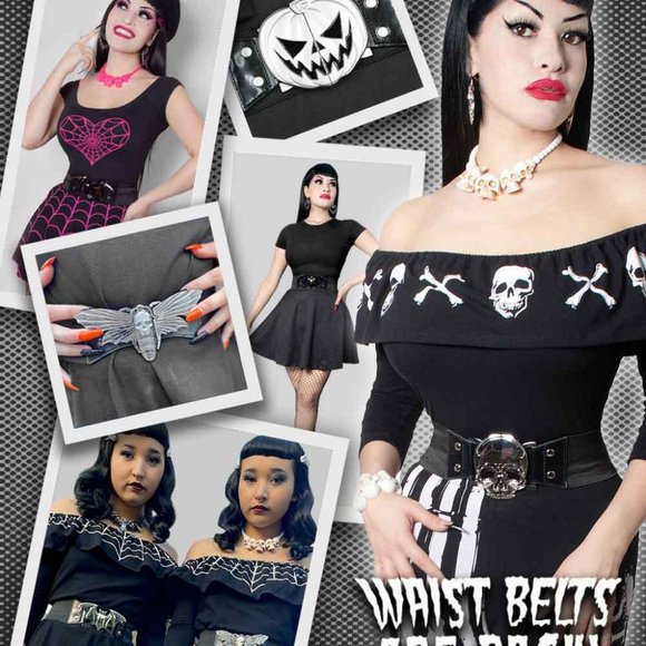 Kreepsville 666 Skull Split Buckle Black Elastic Waist Belt