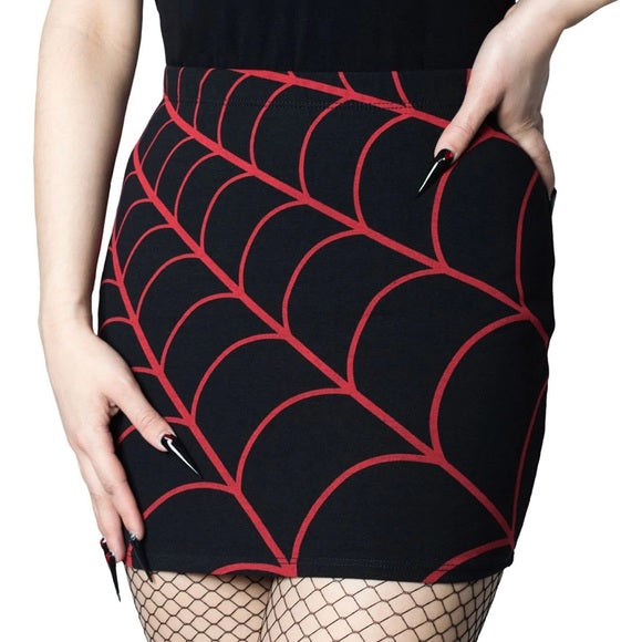 Kreepsville 666 Black Red Spiderweb Mini Pencil Skirt