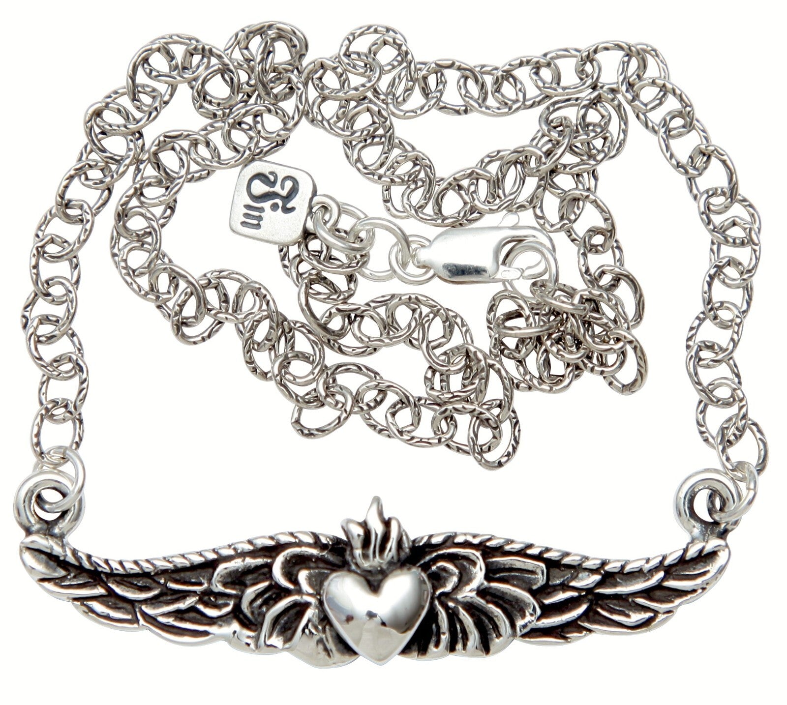 Femme Metale Sweet Winged Sacred Heart 925 Silver Necklace