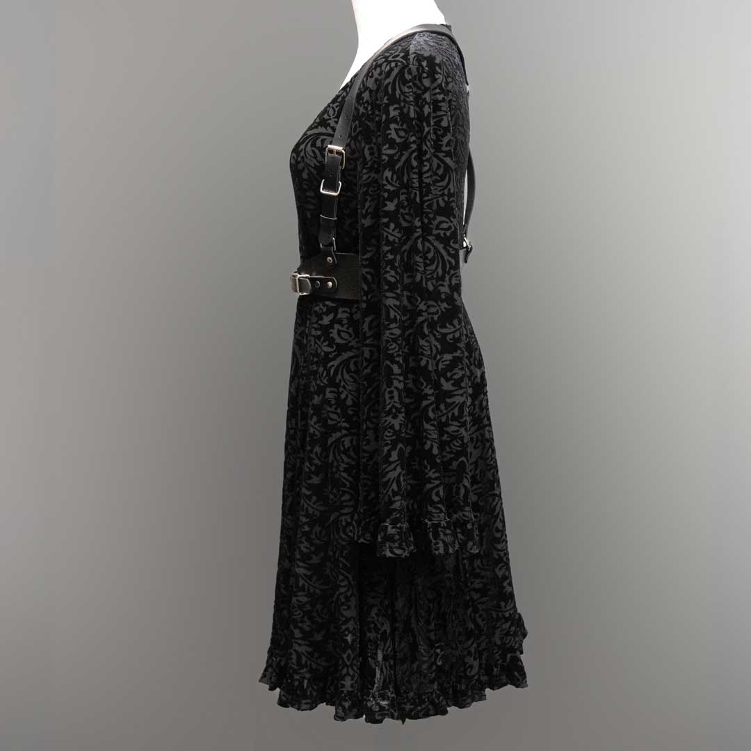 Witchwood Nyx Bell Sleeve Velvet Damask Dress + Harness
