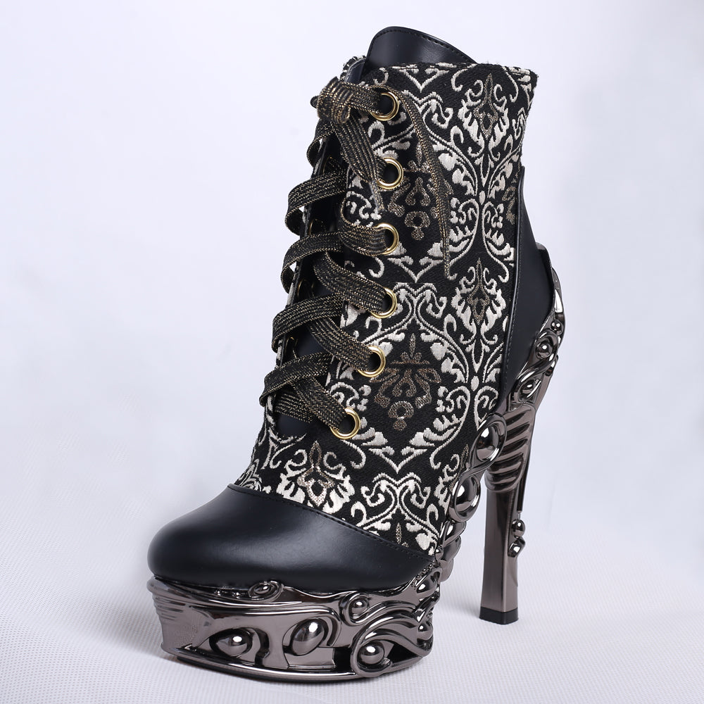 Hades RENA Lace Up Ankle Boots Damask 6" Heel 6-11