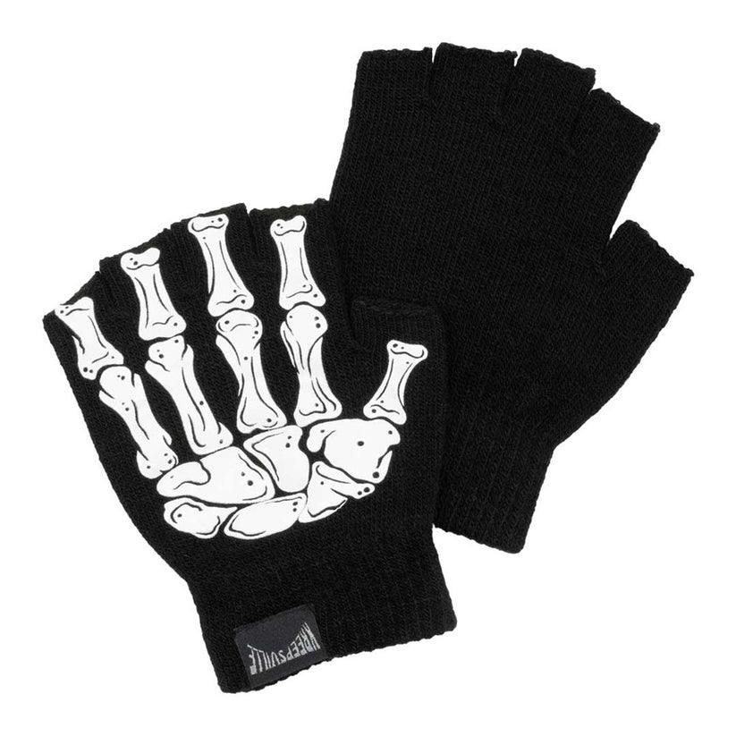 Kreepsville 666 Skeleton Black Fingerless Gloves 2 Sizes