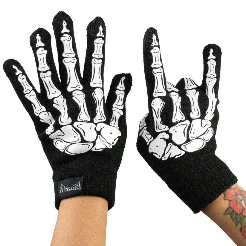 Kreepsville 666 Skeleton Black Gloves 2 Sizes