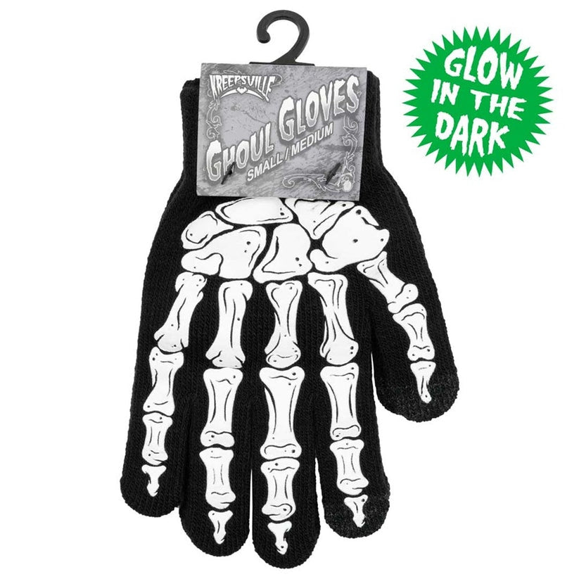 Kreepsville 666 Skeleton Black Glow in Dark Gloves 2 Sizes