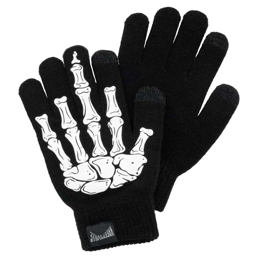 Kreepsville 666 Skeleton Middle Finger Black Gloves 2 Sizes