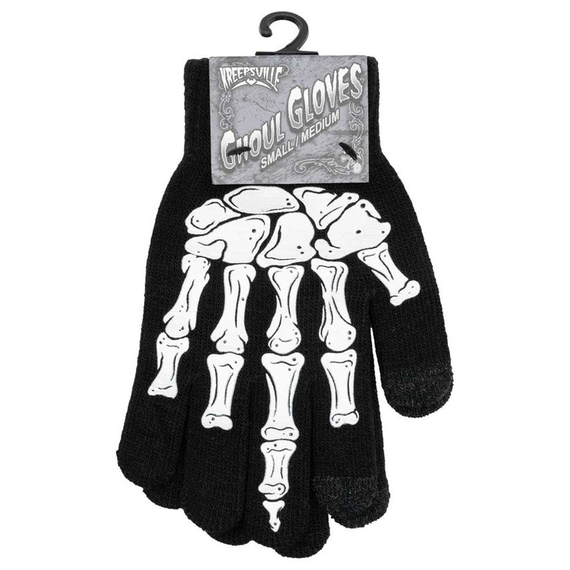 Kreepsville 666 Skeleton Middle Finger Black Gloves 2 Sizes