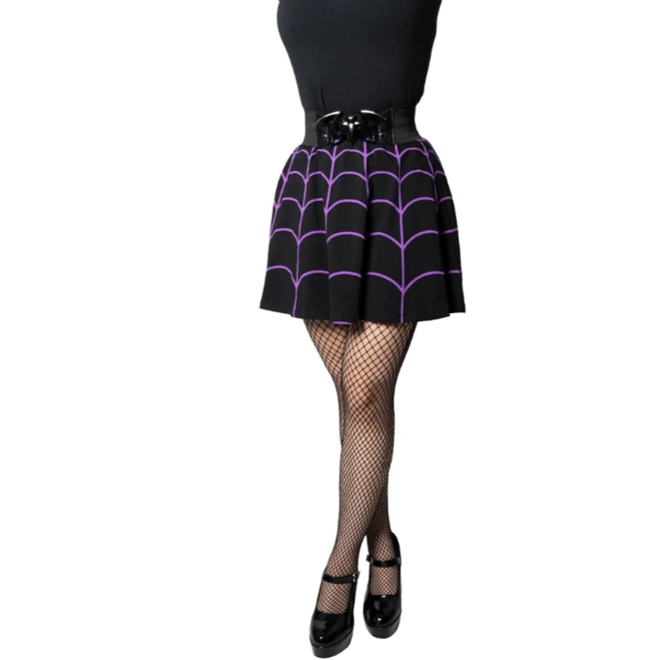 Kreepsville 666 Black Purple Spiderweb Skater Skirt