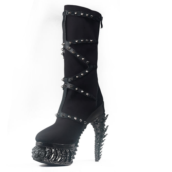 Hades TANITH Black Boots 5" High Dragon Chrome Heels 6-12
