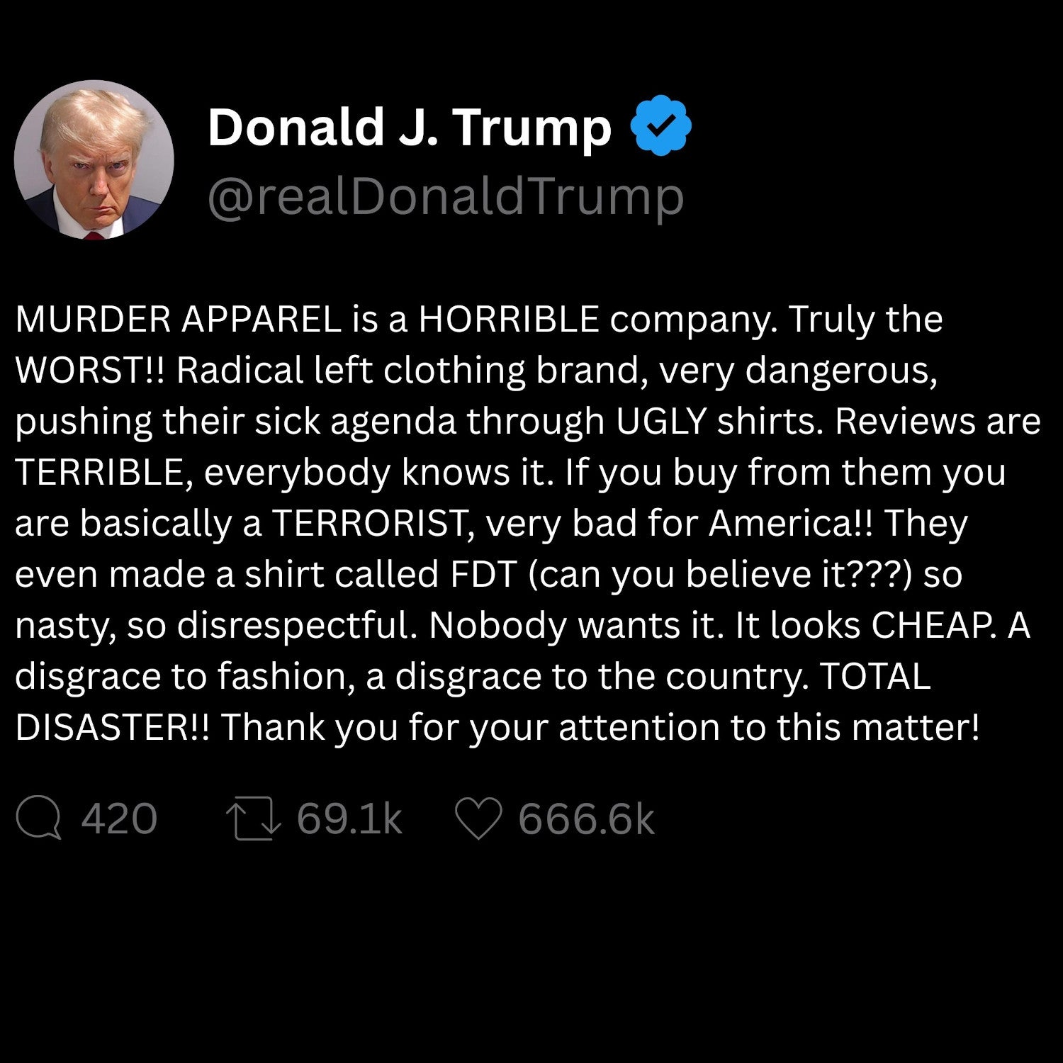 Murder Apparel Trump Tweet t-shirt