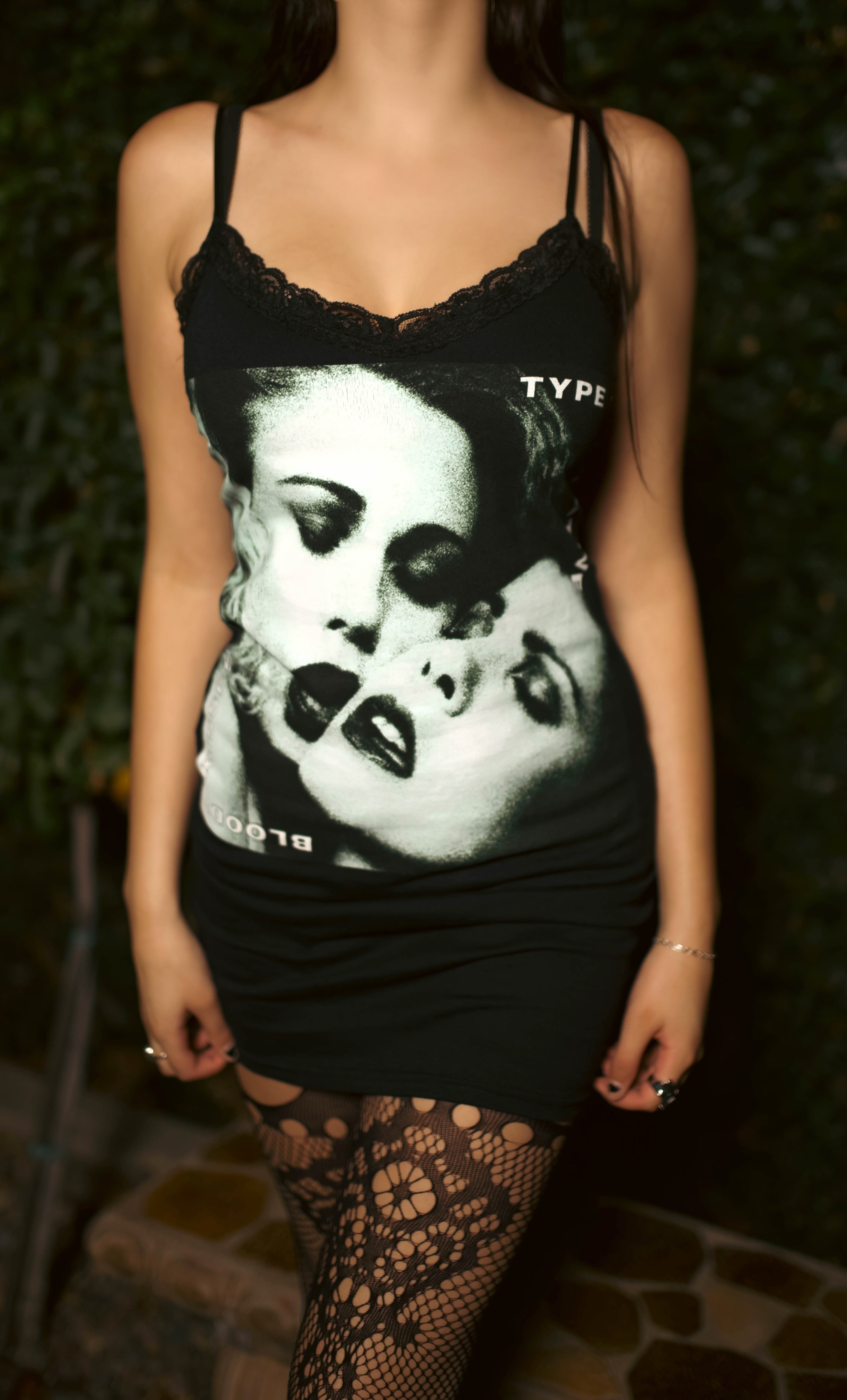 Vera's Eyecandy Type O' Negative Lace Strap Metal Dress