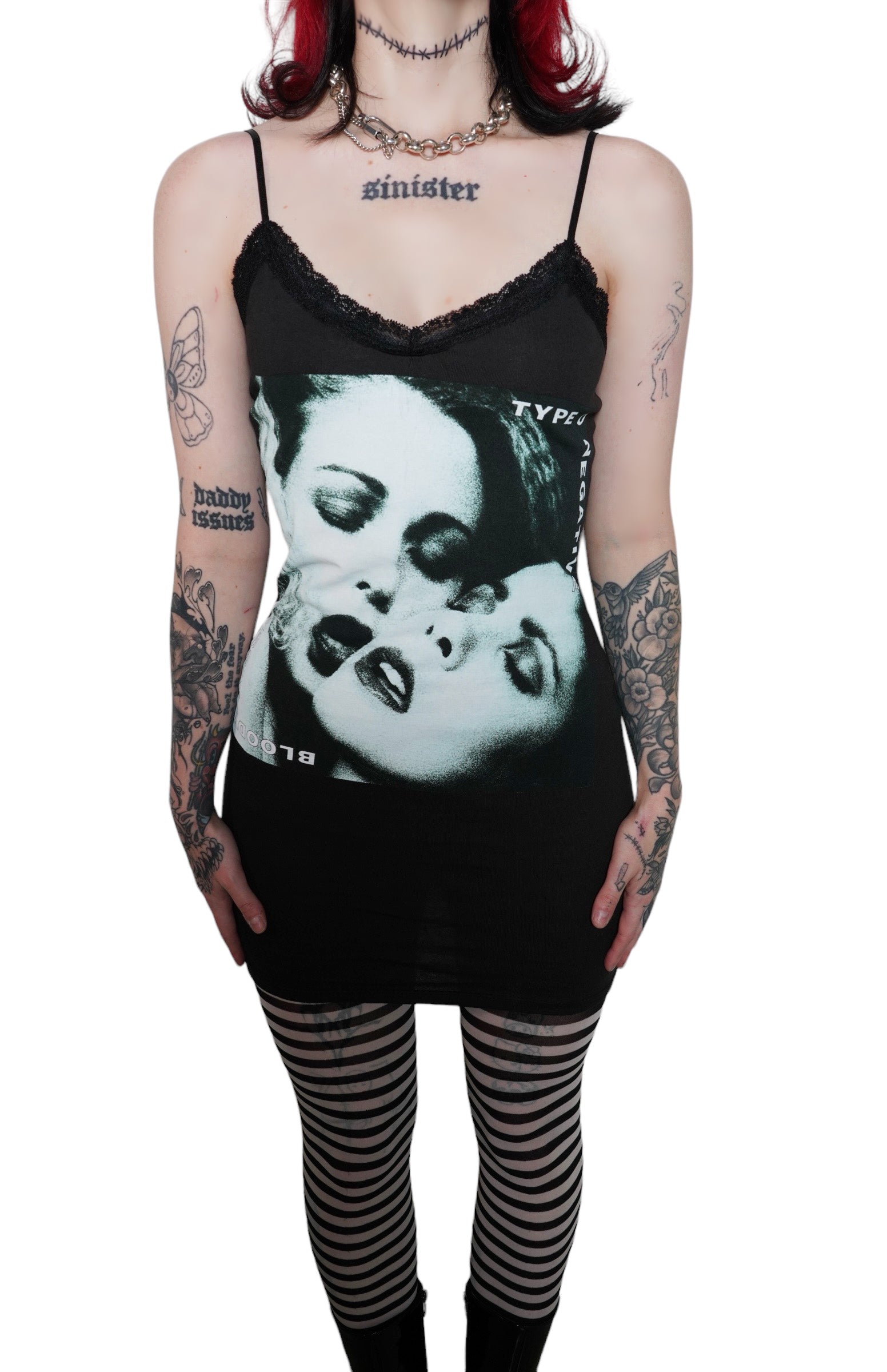 Vera's Eyecandy Type O' Negative Lace Strap Metal Dress