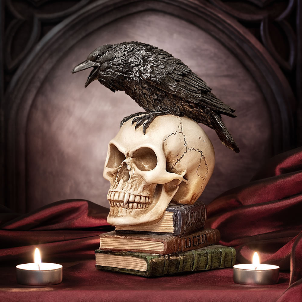Alchemy Gothic Poe's Raven Skull Nevermore Statue V17
